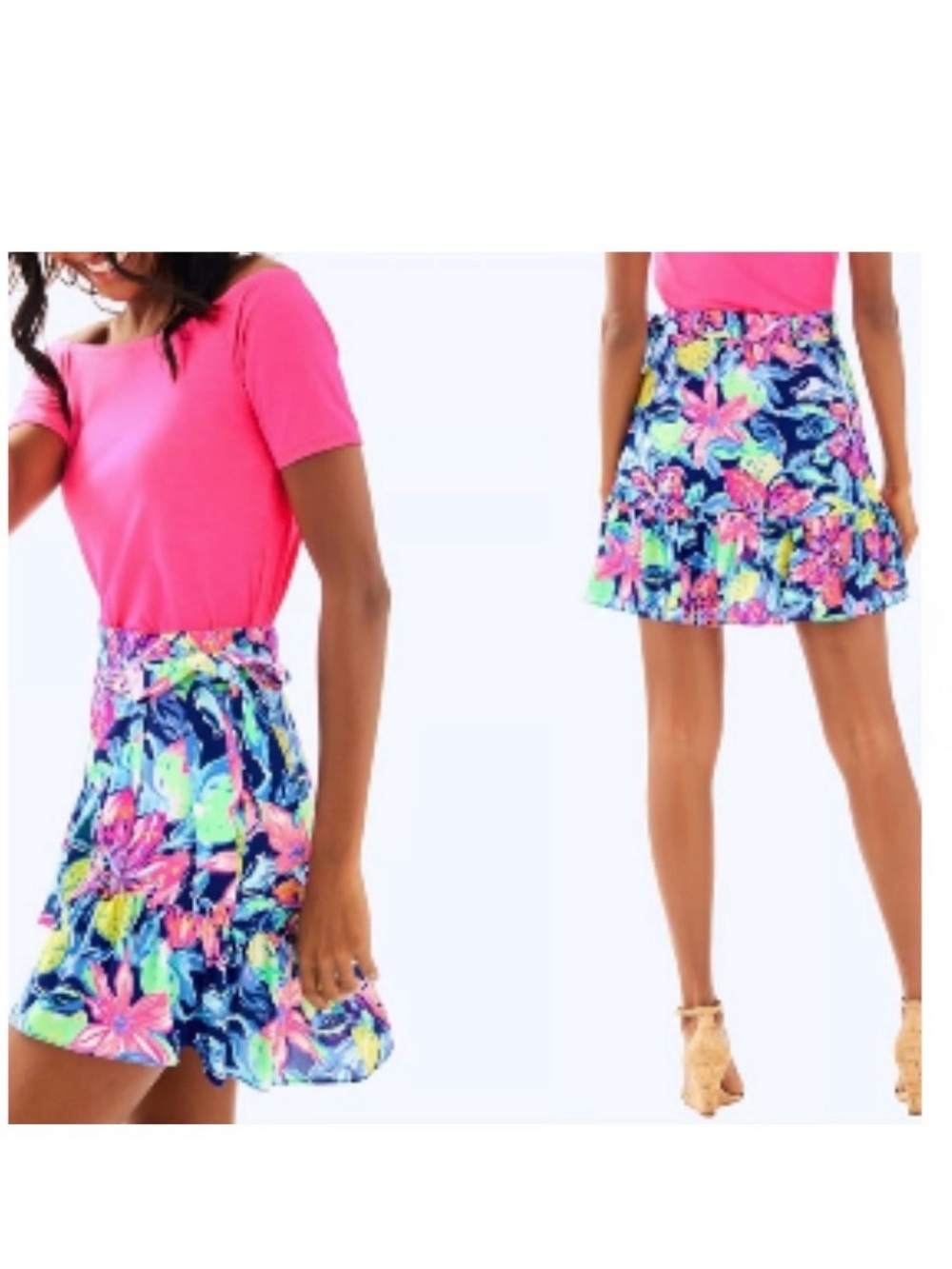 Lilly Pulitzer Nessa Floral Wrap Mini Skirt Navy Pink Size 00